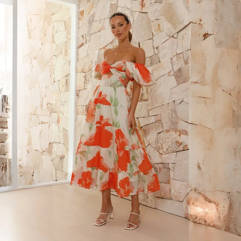 Heidi-Mode | Puffärmel Off Shoulder Maxi Kleider