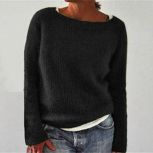 Damen lockerer Bootneck gestrickter Pullover