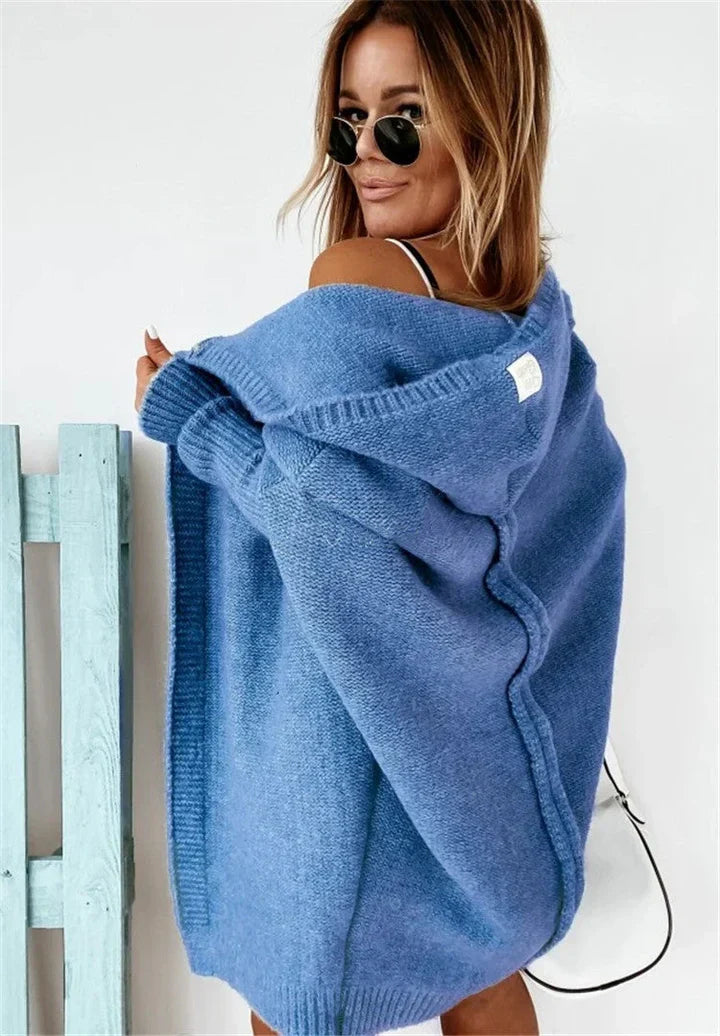 Heidi-Mode | Superweiche Gestrickte Strickjacke mit Taschen und Kapuze für Damen