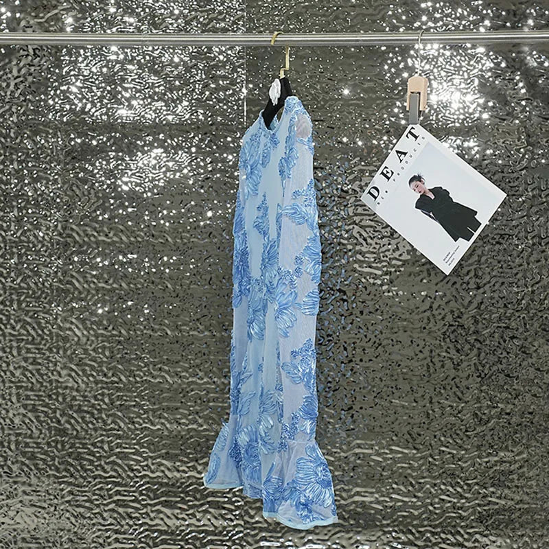 Heidi-Mode | Herbstmode Trendy Frauen'S Stickerei Blume Rücken Hollow Out Kleid O-Ausschnitt Flare Ärmel Kleider Female