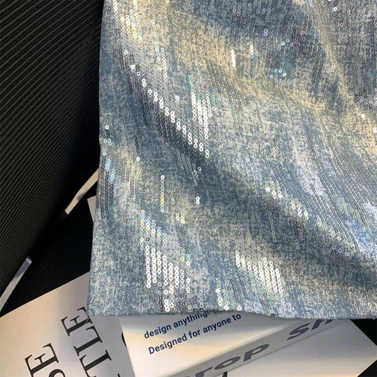 Heidi-Mode | Röcke für Frauen Pailletten Denim Tasche Hüftrock Sommer Neu Koreanische Version Hohe Taille Schlank Retro Nischen Design Joker Rock