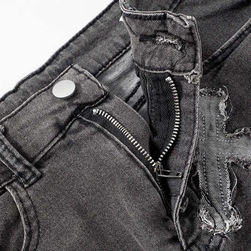 Heidi-Mode | Besticktes Denim Crop Top Mini Micro Y2k Rock Korsatzt Schnürsatz Co Ord