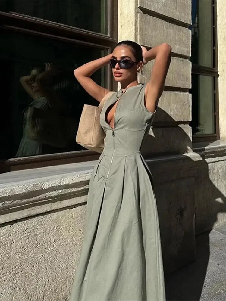 Heidi-Mode | Ärmellos Plissee Elegant Lange Festkleid für Frauen Sherre