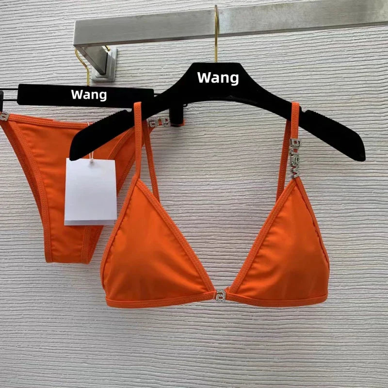 Heidi-Mode | Neuer Rhinestone Buchstaben Wang Strand Bikini Luxus Markendesigner Y2K Mode Sexy Frauen Strand Bikini Duo Set