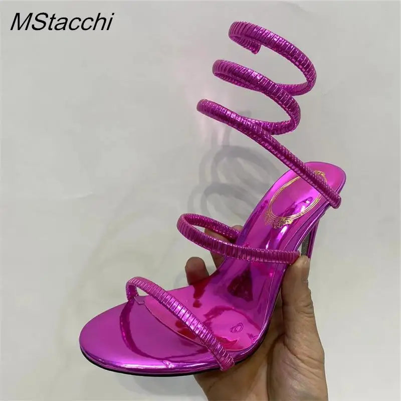 Heidi-Mode | Schlange Riemen Hohe Absatzsandalen Frauen Sommer Knöchelriemen Bankett Fest Schuhe Schmale Bänder Hohe Absätze Damen Gladiator Sandalen