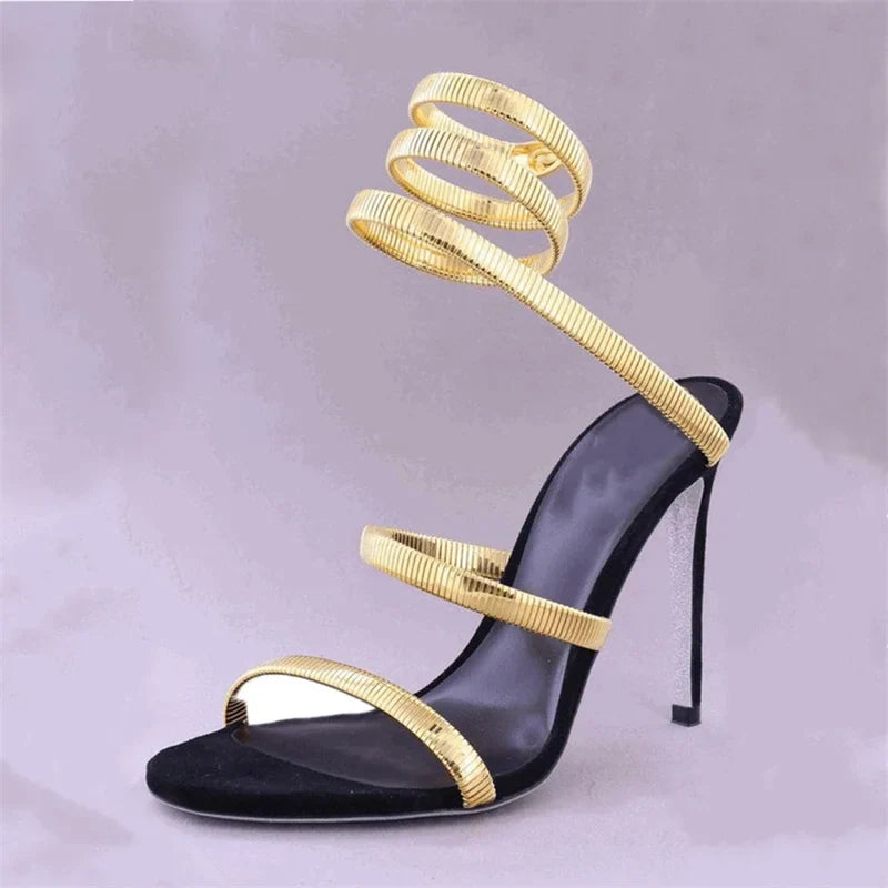 Heidi-Mode | Schlange Riemen Hohe Absatzsandalen Frauen Sommer Knöchelriemen Bankett Fest Schuhe Schmale Bänder Hohe Absätze Damen Gladiator Sandalen