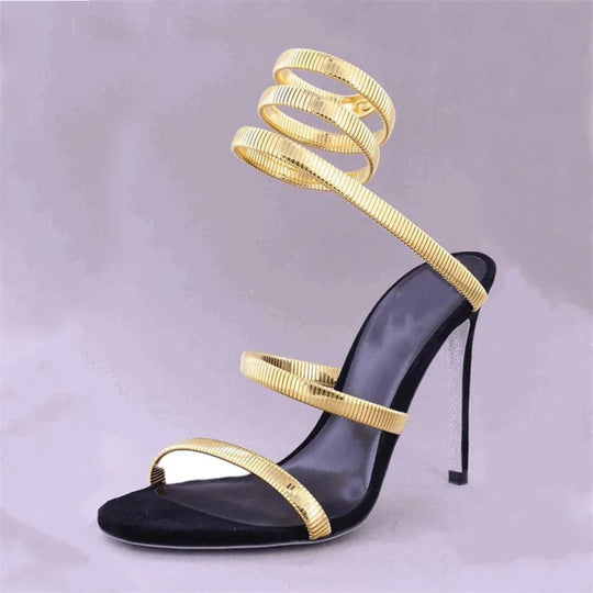Heidi-Mode | Schlange Riemen Hohe Absatzsandalen Frauen Sommer Knöchelriemen Bankett Fest Schuhe Schmale Bänder Hohe Absätze Damen Gladiator Sandalen