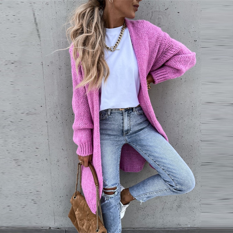 Casual Lang Gestrickte Jacke Für Damen