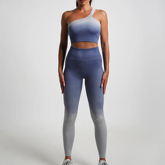 Heidi-Mode | Nahtlose Gradient Yoga Set Sport Fitness Hohe Taille Hip Lifting Hosen Langarm Anzüge Training Fitness Leggings Set für Frauen