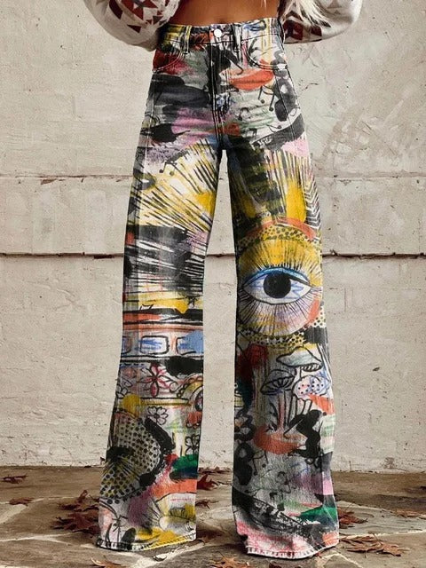 Heidi-Mode | Damen Graffiti Stil Hose Hoher Bund