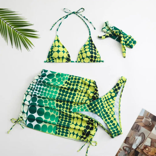 Heidi-Mode | Dot Prin Bikini, Mini Rock, Kopfbedeckung 4 Stück Satzs