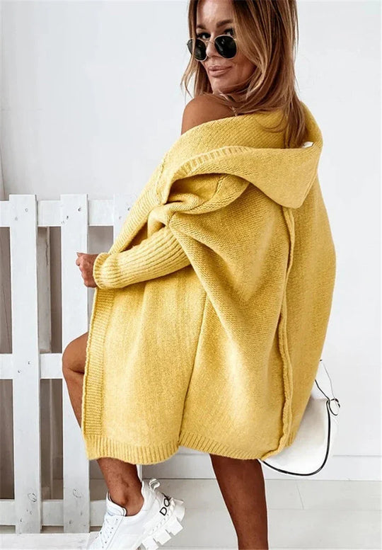 Heidi-Mode | Superweiche Gestrickte Strickjacke mit Taschen und Kapuze für Damen