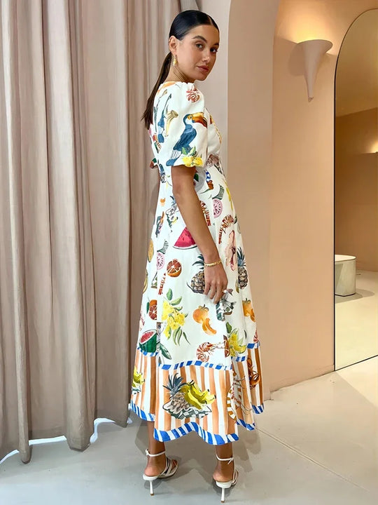 Heidi-Mode | Ferien Strand Stil Obst Maxi Kleider Neu Sommer Trendy und Einzigartig Graffiti Druck Bodycon Vielseitig Kleid für Damen
