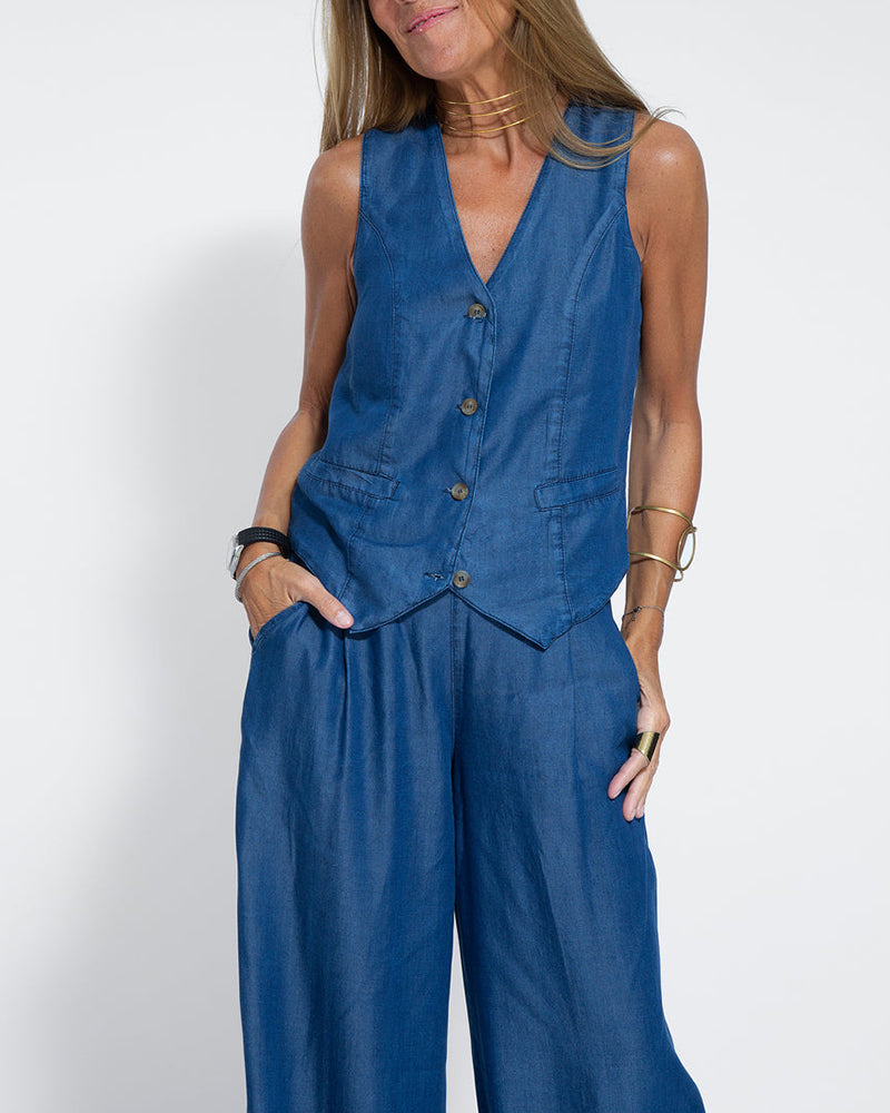Heidi-Mode | Einfach, Elegant Set Bestehend aus Leinenweste und Breiten Hosen
