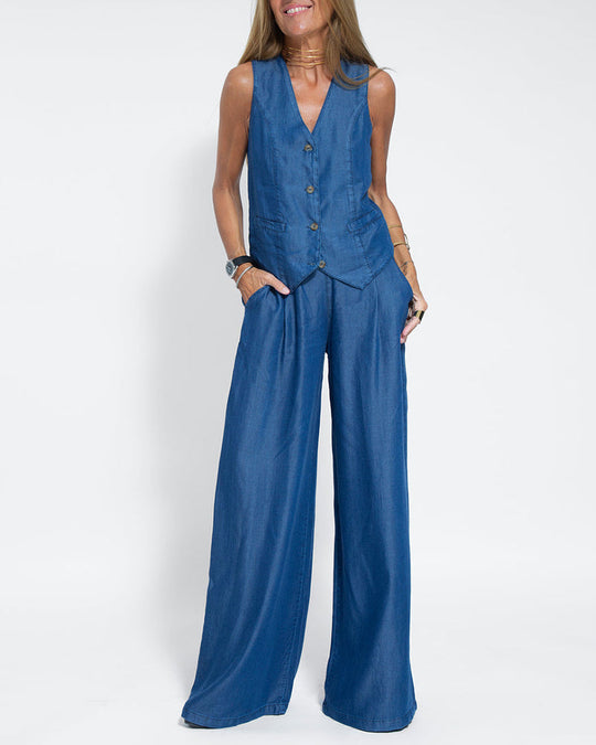 Heidi-Mode | Einfach, Elegant Set Bestehend aus Leinenweste und Breiten Hosen