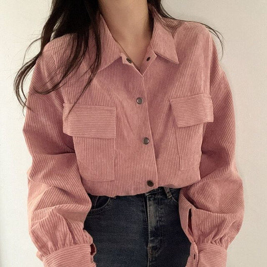 Heidi-Mode | Trendige Kurze Rippjacke mit Umgeschlagenem Kragen für Damen
