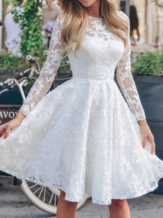 Heidi-Mode | Damen Kleider Spitze Langarm Mini Kleid