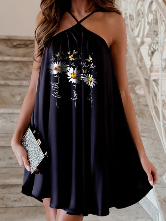 Heidi-Mode | Damen Kleider Print Halter Off Shoulder Ärmellos Kleid