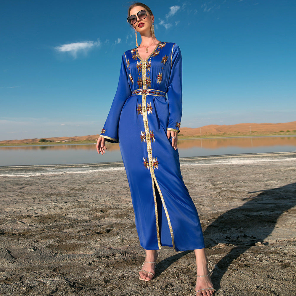 Heidi-Mode | Eid Kleid Arab Dubai Handgenäht Rhinestone Kaftan Kleid für Damen