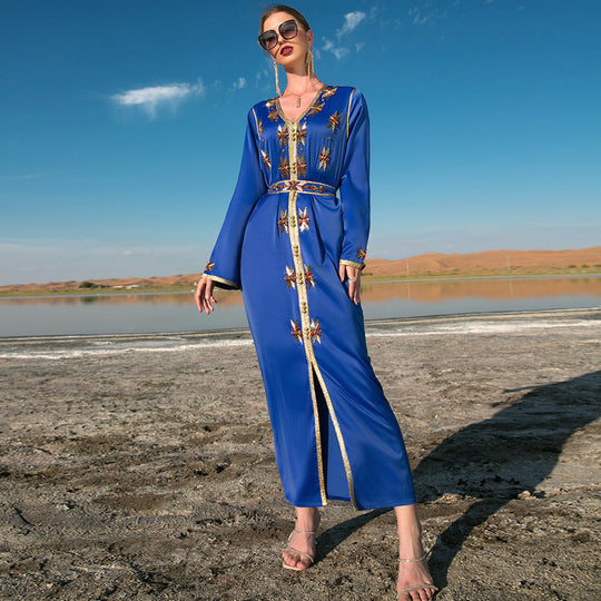 Heidi-Mode | Eid Kleid Arab Dubai Handgenäht Rhinestone Kaftan Kleid für Damen