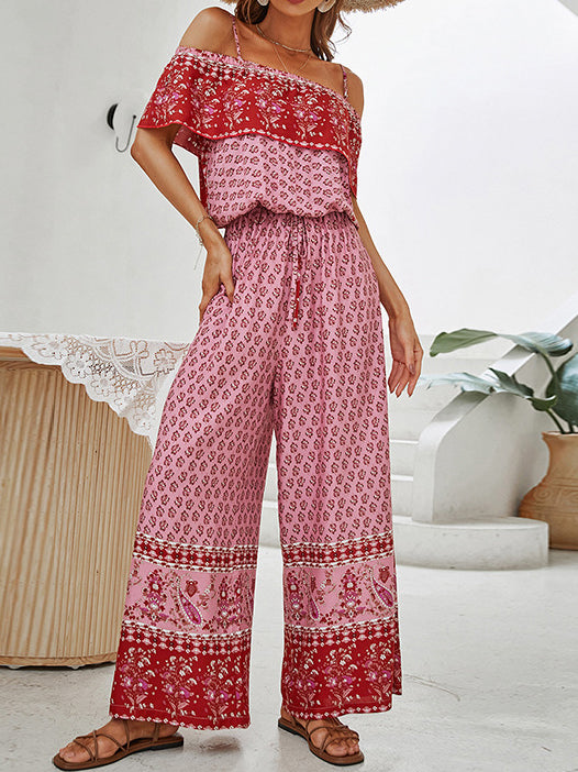 Heidi-Mode | Damen Jumpsuits Sling Off Shoulder Print Breite Beine Jumpsuit