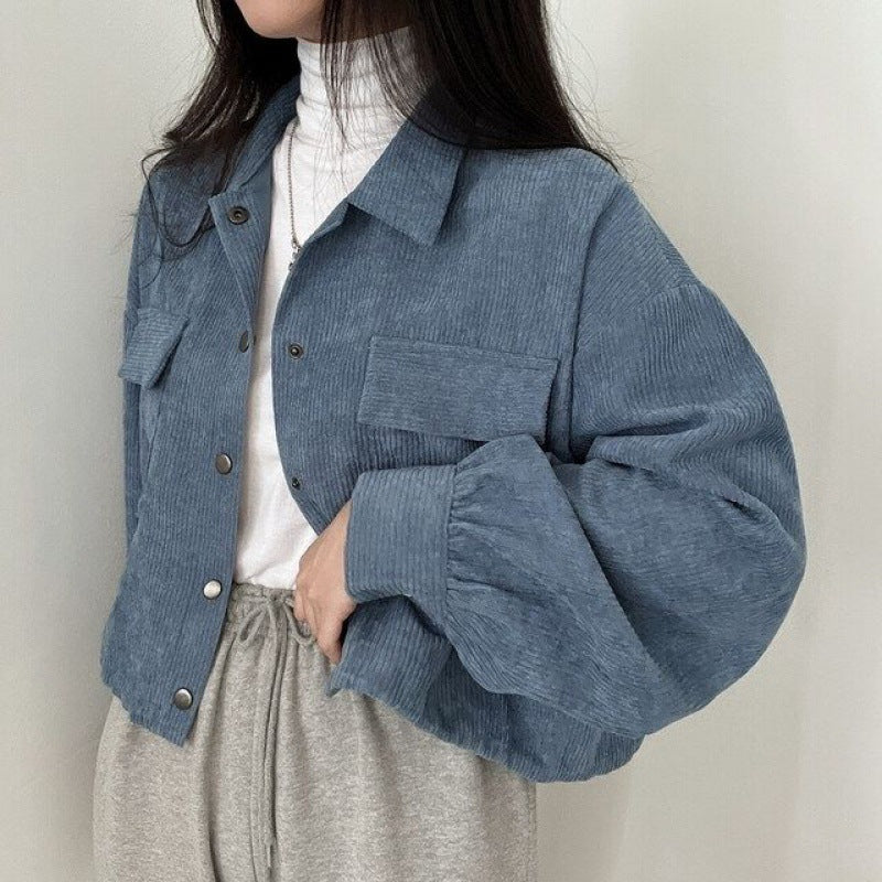 Heidi-Mode | Trendige Kurze Rippjacke mit Umgeschlagenem Kragen für Damen