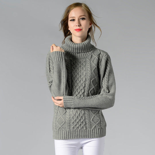 Heidi-Mode | Damen Rollkragenpullover mit langen Ärmeln und Kabelstrick