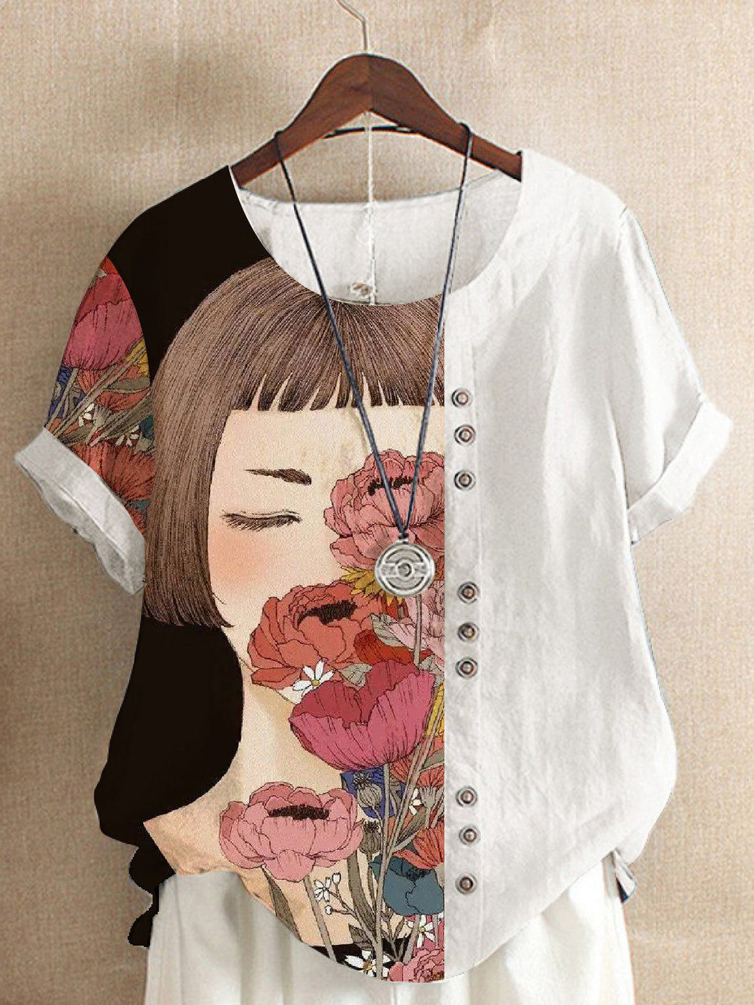 Heidi-Mode | Damen T-Shirts Bedruckt Rundhals Kurzarm T-Shirt