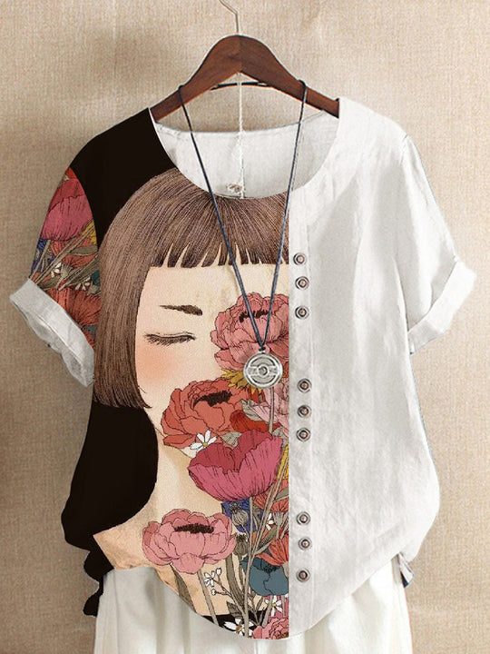 Heidi-Mode | Damen T-Shirts Bedruckt Rundhals Kurzarm T-Shirt