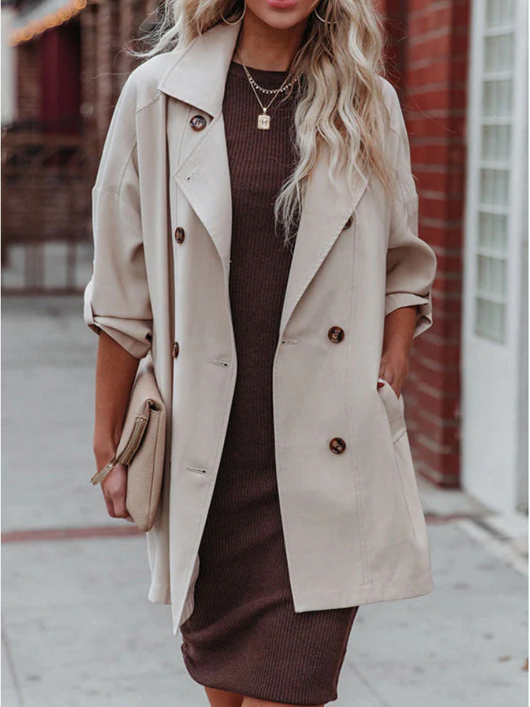 Heidi-Mode | Damen Mäntel Klappe Doppelreihig Tasche Trenchcoats