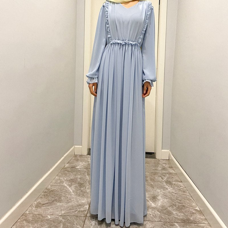 Heidi-Mode | Agaric Laces Einfarbige Chiffon Abaya Kleid für Muslimische Frauen
