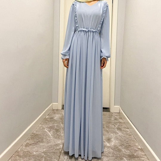 Heidi-Mode | Agaric Laces Einfarbige Chiffon Abaya Kleid für Muslimische Frauen