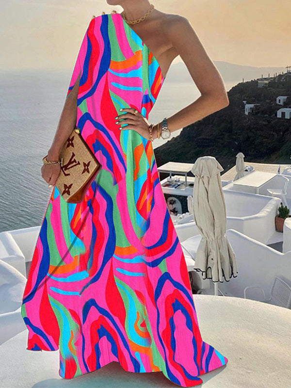 Heidi-Mode | Damen Kleider Eine Schulter Print Schwing Kleid