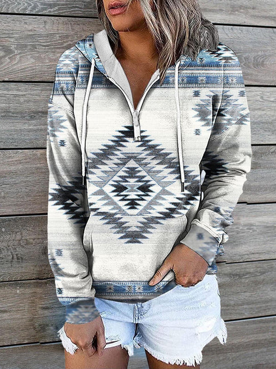 Heidi-Mode | Frauen Sweatshirts Vintage Druck Reißverschluss Tasche Bequemer Hoodie