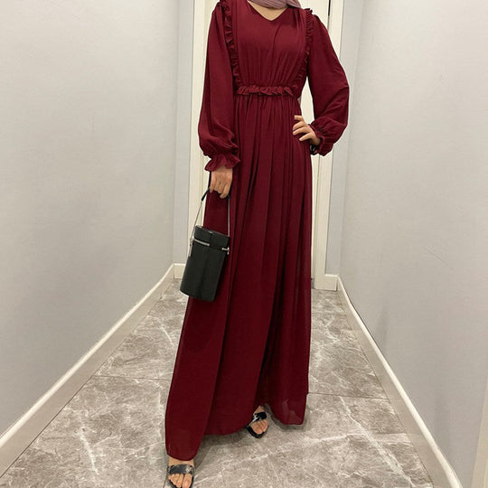 Heidi-Mode | Agaric Laces Einfarbige Chiffon Abaya Kleid für Muslimische Frauen