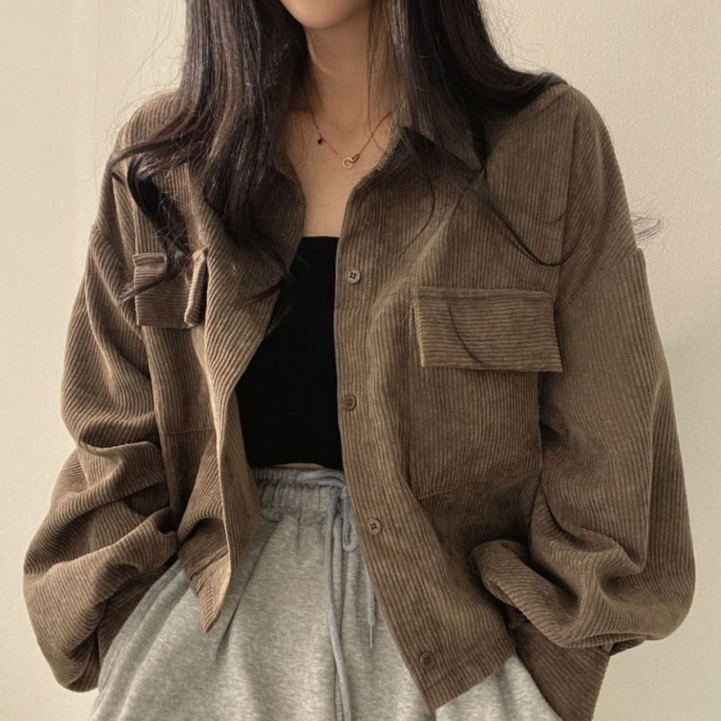 Heidi-Mode | Trendige Kurze Rippjacke mit Umgeschlagenem Kragen für Damen