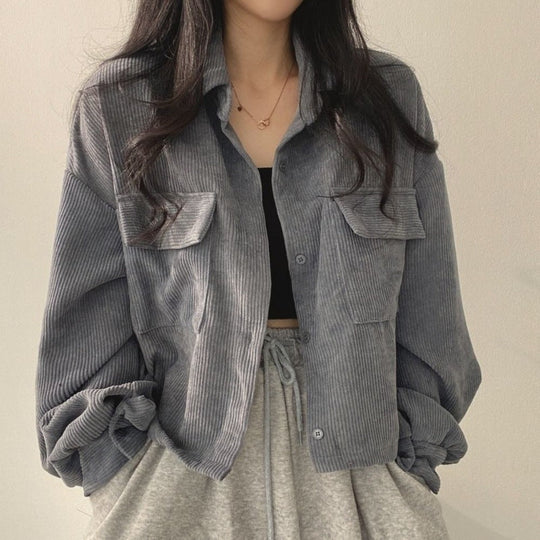 Heidi-Mode | Trendige Kurze Rippjacke mit Umgeschlagenem Kragen für Damen