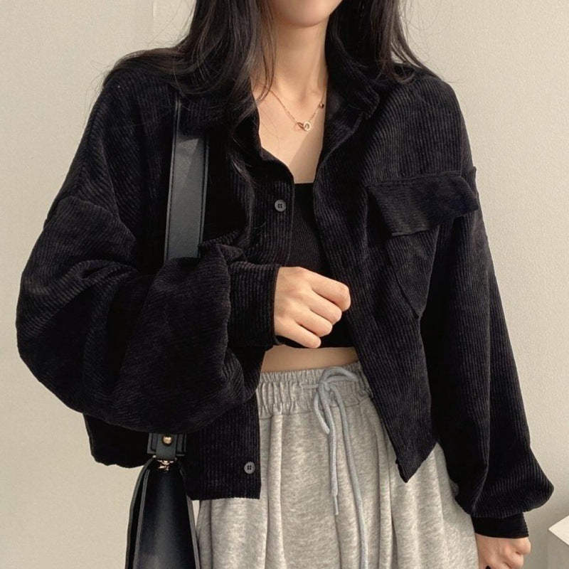 Heidi-Mode | Trendige Kurze Rippjacke mit Umgeschlagenem Kragen für Damen