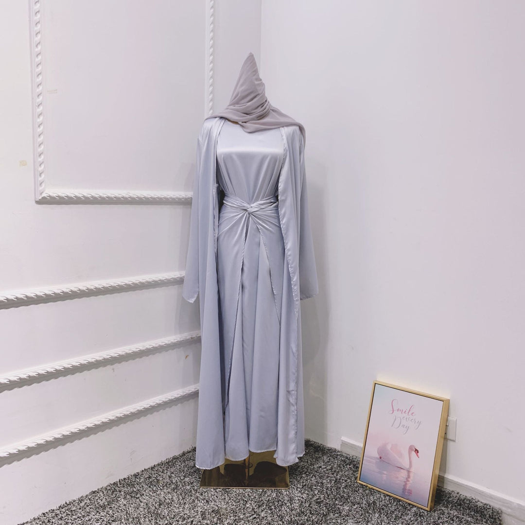 Heidi-Mode | Muslimische Frauen 4 Teile Set Abaya Kleid mit Innenkleid, Außen Abaya, Mid Wrap und Schal