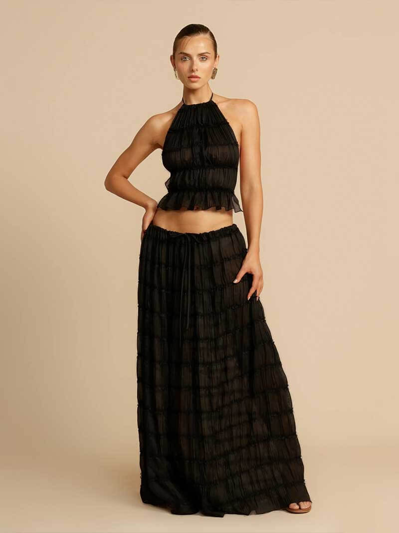 Heidi-Mode | Damen Rückenausschnitt Oberteil und langer Rock Set Stylisch