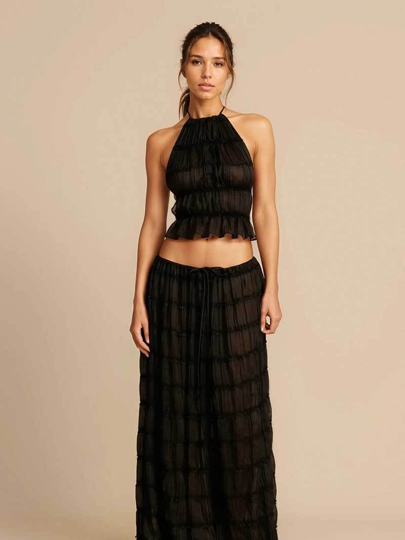 Heidi-Mode | Damen Rückenausschnitt Oberteil und langer Rock Set Stylisch
