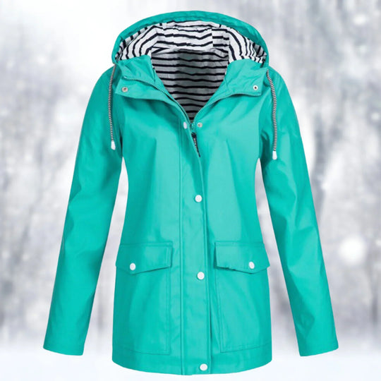 Heidi-Mode | Regenjacke Wasserdicht mit Kapuze Verstellbarer Kordelzug Reißverschluss & Knopfverschluss