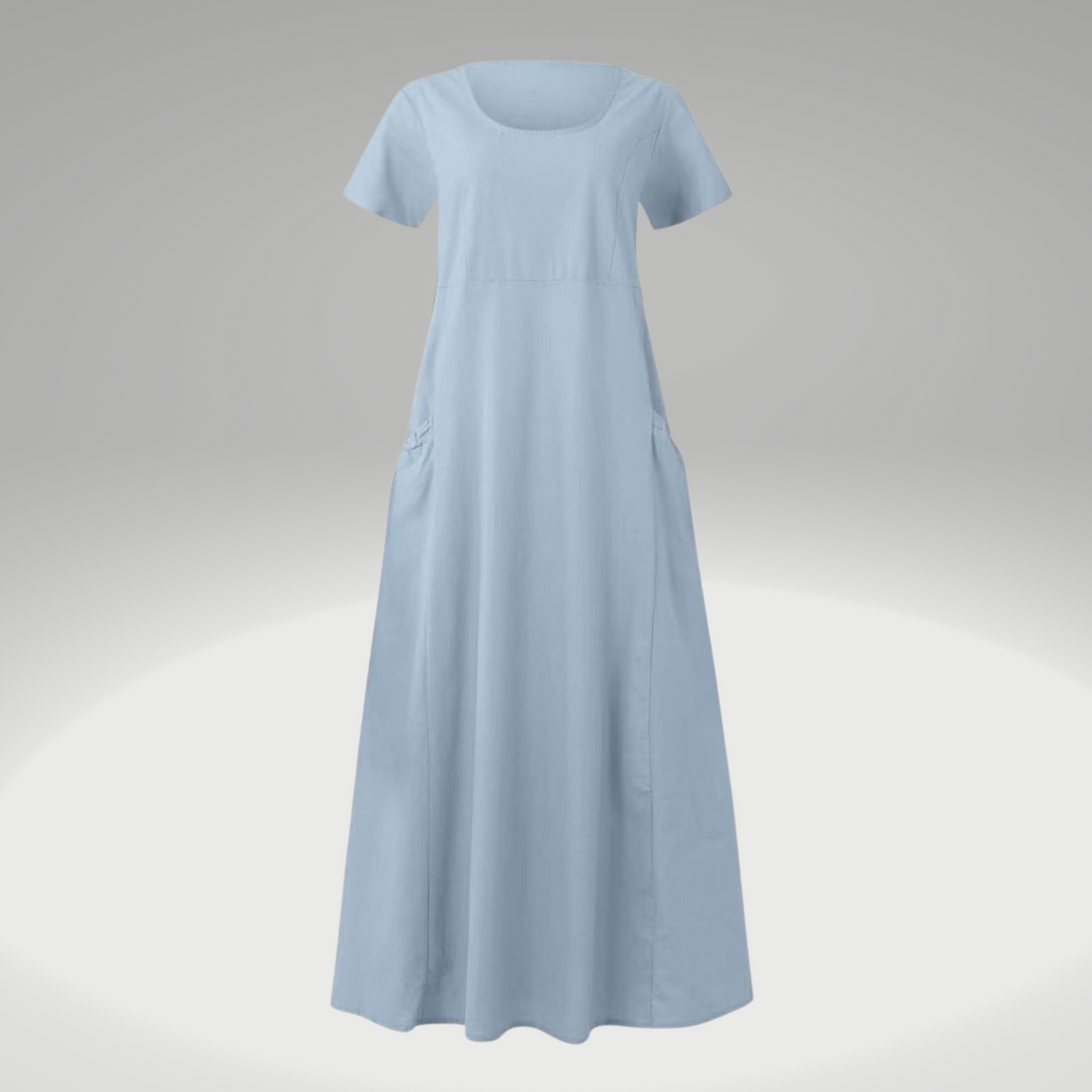 Heidi-Mode | Einfaches Kleid mit Freien Taschen, aus Baumwolle und Leinen