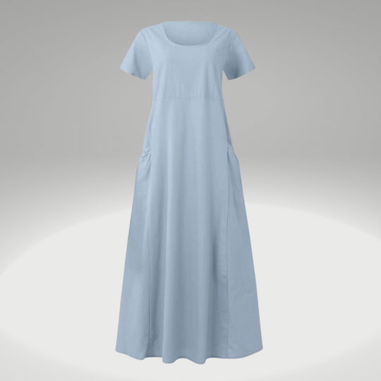 Heidi-Mode | Einfaches Kleid mit Freien Taschen, aus Baumwolle und Leinen