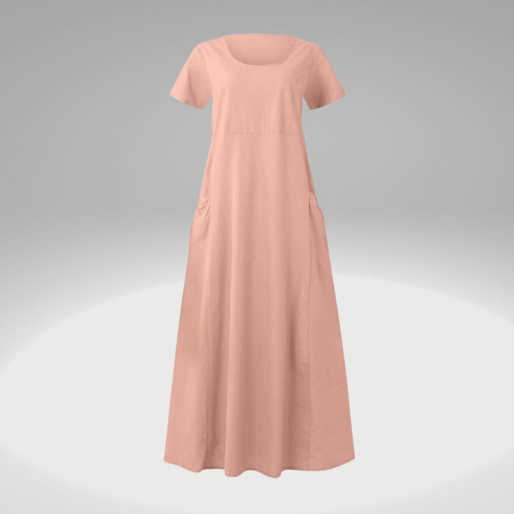 Heidi-Mode | Einfaches Kleid mit Freien Taschen, aus Baumwolle und Leinen