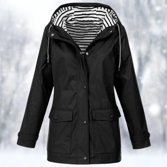 Heidi-Mode | Regenjacke Wasserdicht mit Kapuze Verstellbarer Kordelzug Reißverschluss & Knopfverschluss