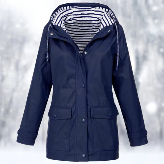 Heidi-Mode | Regenjacke Wasserdicht mit Kapuze Verstellbarer Kordelzug Reißverschluss & Knopfverschluss