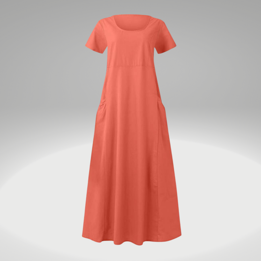Heidi-Mode | Einfaches Kleid mit Freien Taschen, aus Baumwolle und Leinen