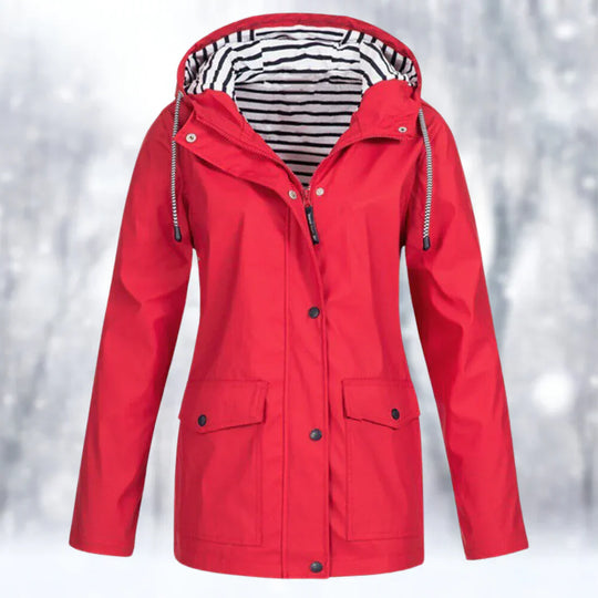 Heidi-Mode | Regenjacke Wasserdicht mit Kapuze Verstellbarer Kordelzug Reißverschluss & Knopfverschluss