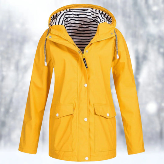 Heidi-Mode | Regenjacke Wasserdicht mit Kapuze Verstellbarer Kordelzug Reißverschluss & Knopfverschluss